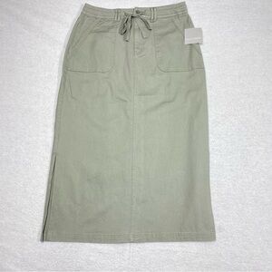 Falls Creek Women's M Sage Green Midi Skirt Tie Waist Pockets Casual Boho NWT